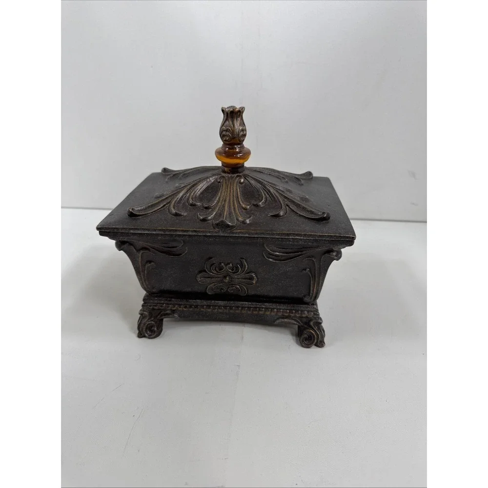 Jewelry‎ Box W/Lid Bronze Finish Polymer, Candy Dish, Multi Use.
